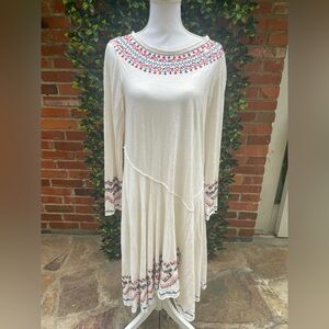 Sundance Embroidered Asymmetrical Boho Long Sleeve Dress White size Medium M